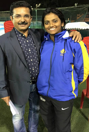 Vanitha with her KIOC coach Irfan Sait who honed her cricketing skills in the early days Photo Courtesy: Vanitha's Facebook Profile 
