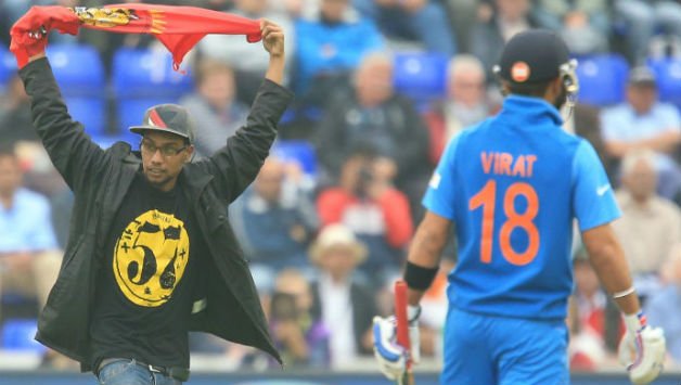 Tamil protestors invading the pitch during the Indian innings © Getty Images