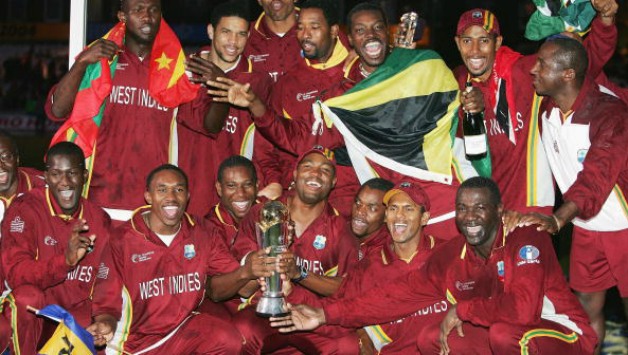 The West Indians celebrate with the Champions Trophy © Getty Images
