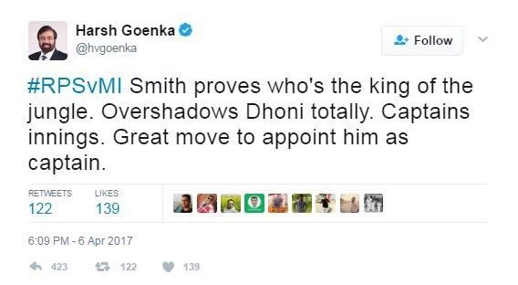 Tweet of Harsh Goenka on MS Dhoni before it was deleted