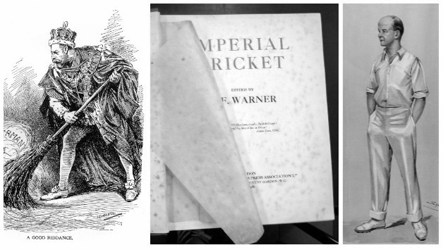 Cartoon of George V in The Punch © Getty Images; Imperial Cricket (courtesy: abebooks); cartoon of Plum Warner in Vanity Fair © Getty Images