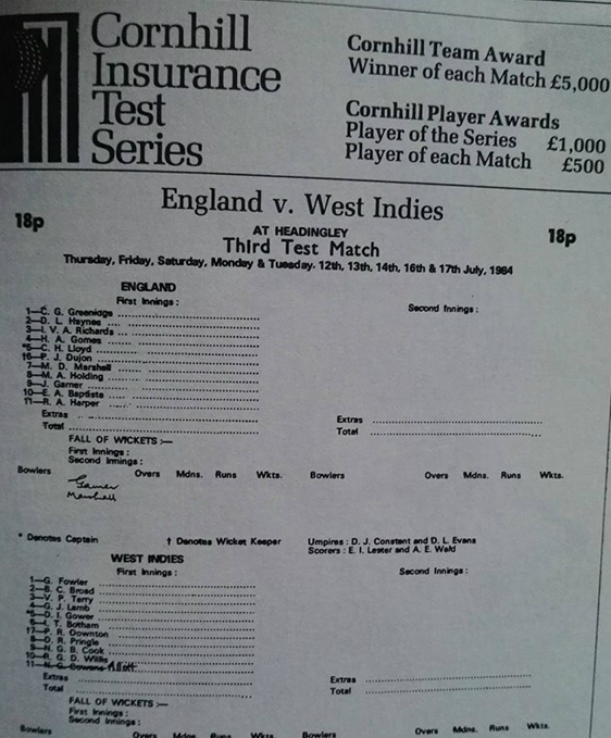 The erroneous scorecard. Photo courtesy: David Rayvern Allen