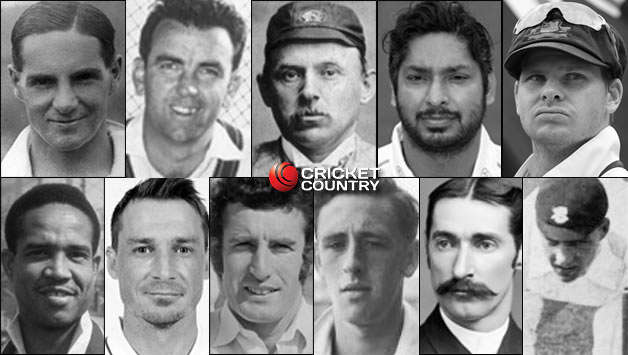 Top row, from left: Herbert Sutcliffe, Bobby Simpson (c), Arthur Shrewsbury, Kumar Sangakkara, Steve Smith Bottom row, from left: Garry Sobers, Dale Steyn, John Snow, Brian Statham, Fred Spofforth, Herbert Strudwick (wk) © Getty Images