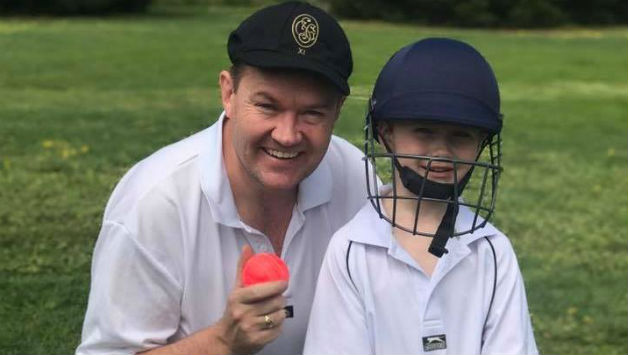 Larry Leprechaun (also, Adrian Raftery) poses with his son. Photo Courtesy: Adrian Raftery Facebook Page.