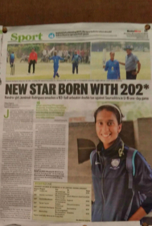 Featured article on Jemimah Rodrigues on her school's bulletin board Photo Courtesy: CricketCountry