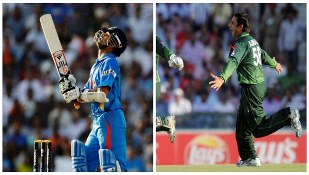 Sachin Tendulkar looks skyward after Shahid Afridi took his catch during the 2011 World Cup © Getty Images