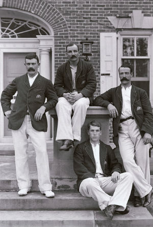 There is no doubt who had the most imposing moustache. From left: Joe Darling, George Giffen, and Ernie Jones; Clem Hill is sitting on the staircase © Getty Images