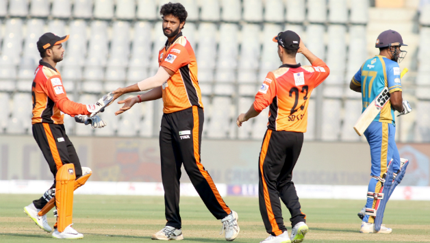 Shivam Dubey celebrates his first 5-wicket haul against Triumph Nights Mumbai North East