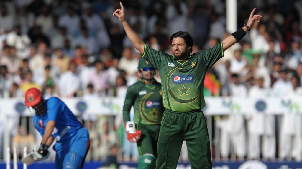 Afridi taking a wicket against Afghanistan