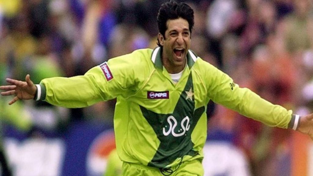 Akram taking a wicket for Pakistan in ODIs