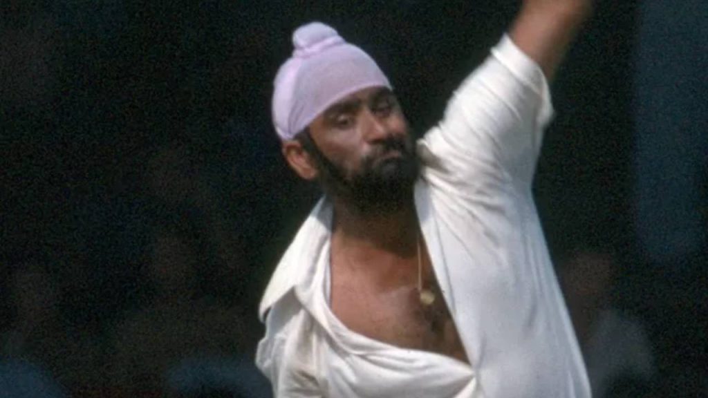 Bedi bowling during a Test match