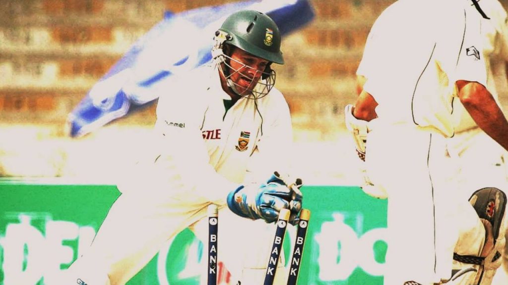 Boucher performing a stumping during a Test match