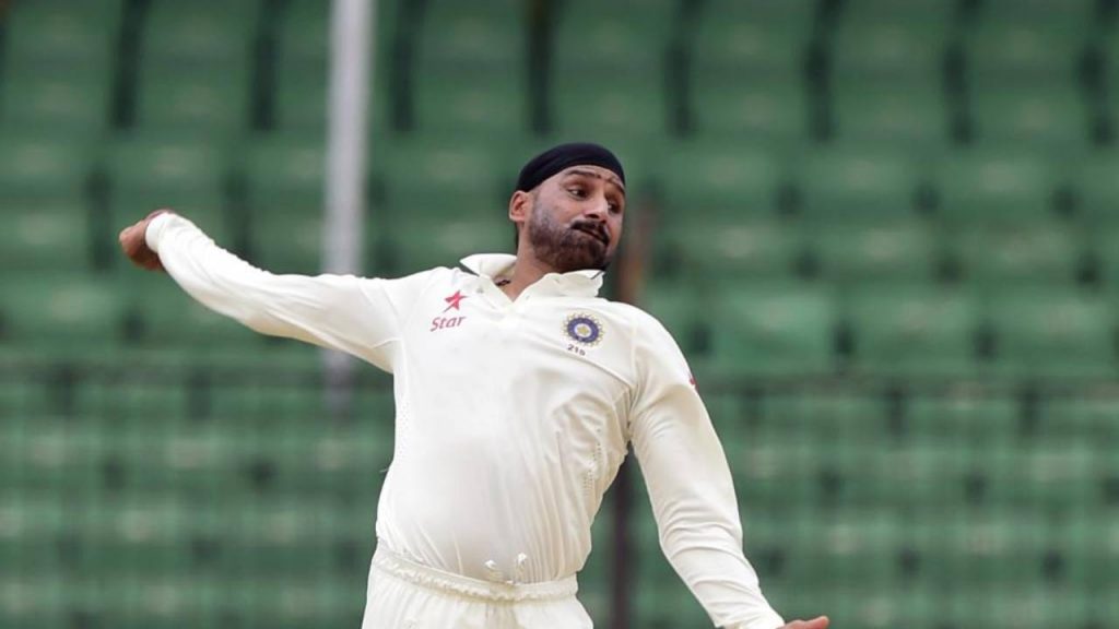 Harbhajan bowling during a Test match