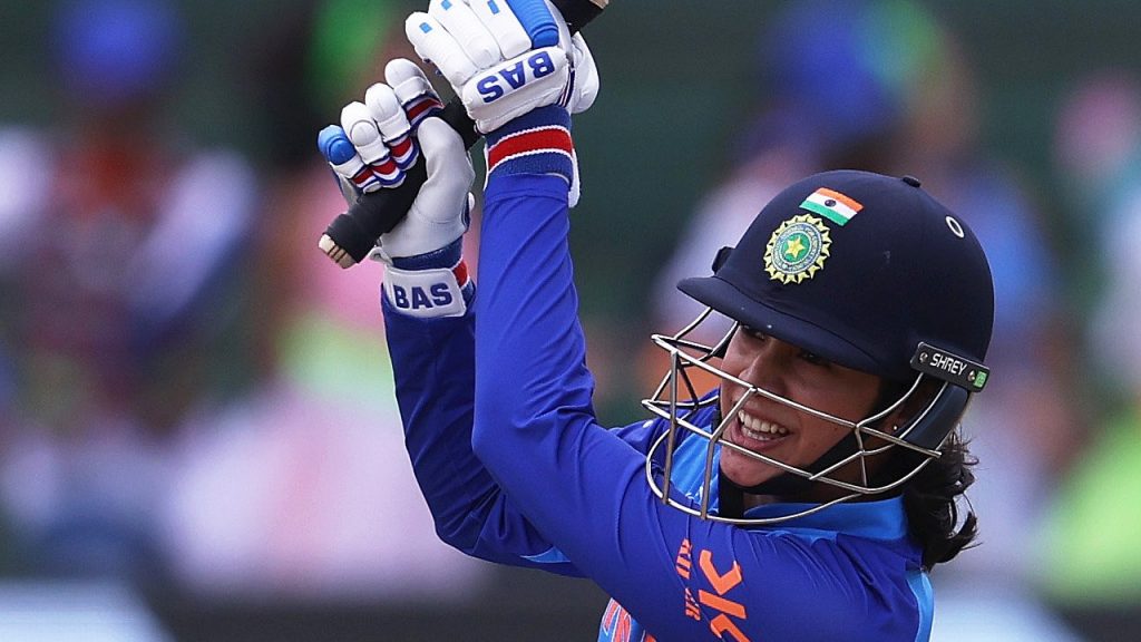 Mandhana playing a shot during a T20I match