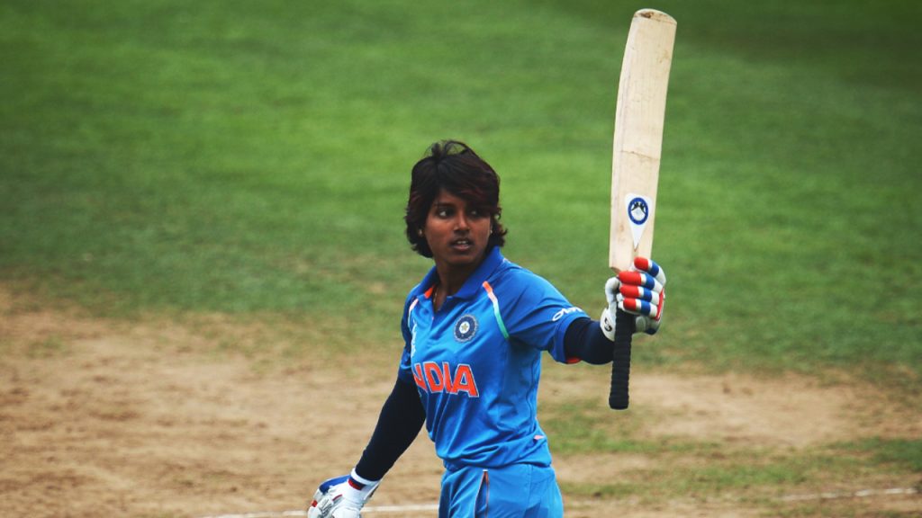 Raut scoring a T20I century