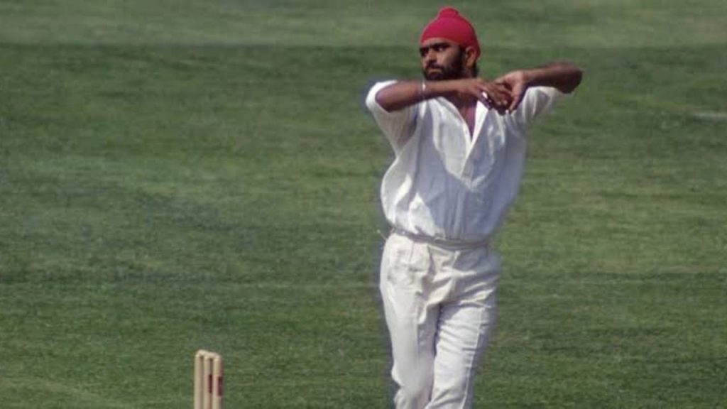 Bedi bowling during a Test match